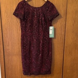 Elegant Burgundy Sequin Midi Dress